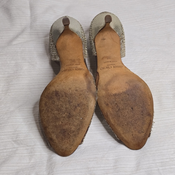 Jimmy Choo Glittering Gold Peep-Toe Heels - Picture 5 of 6